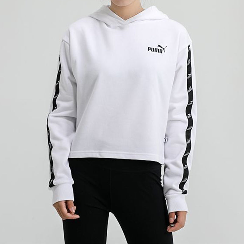 (WMNS) PUMA Amplified Cropped Tr Hoodie 'White Black' 586592-02