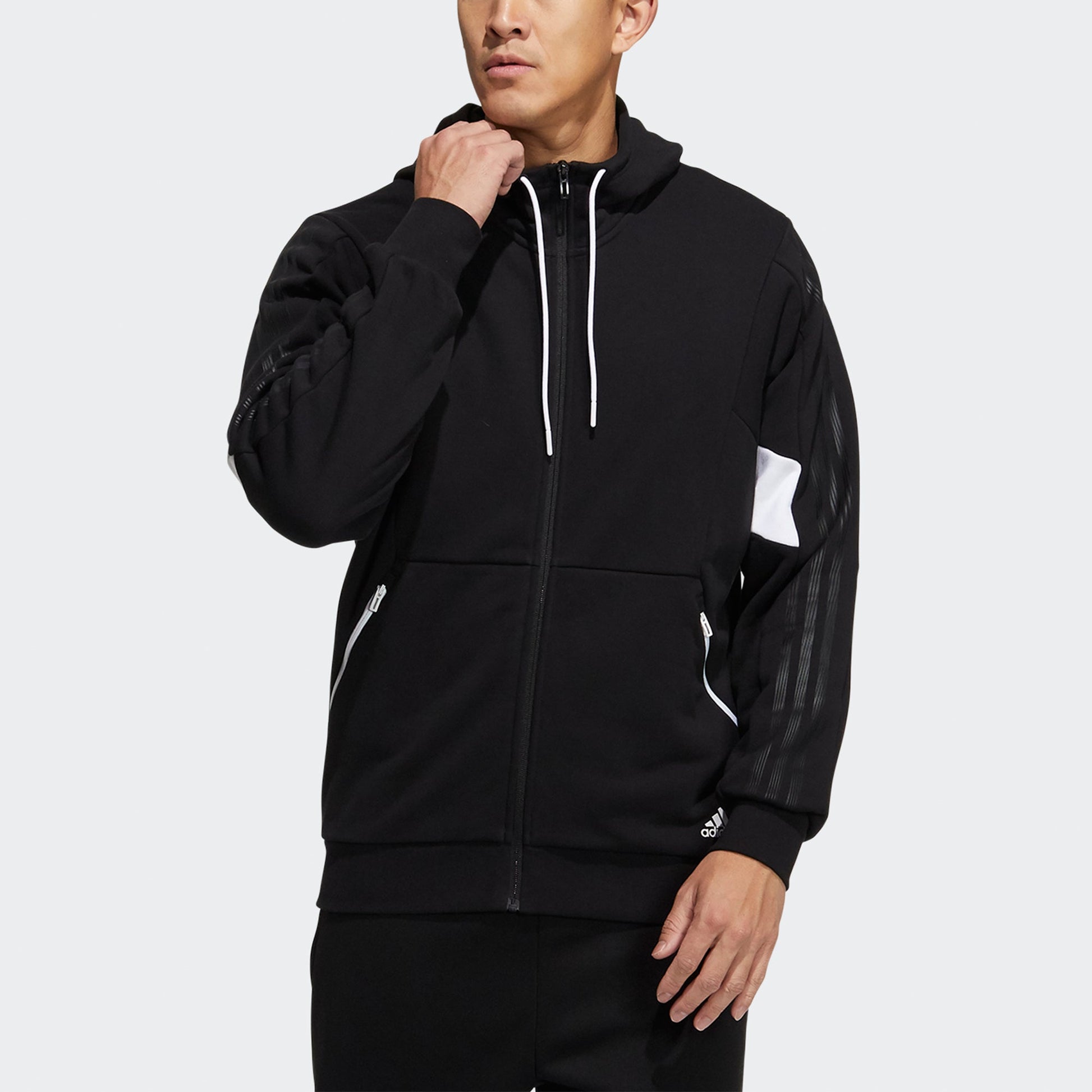 adidas St Kn Block Jkt Sports Training Knit hooded Logo Jacket Black H40195