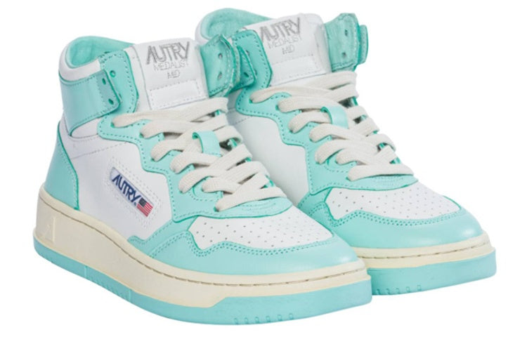 (WMNS) Autry Medalist Mid Leather Sneakers Two-Toned 'White Light Teal' AUMW-WB20