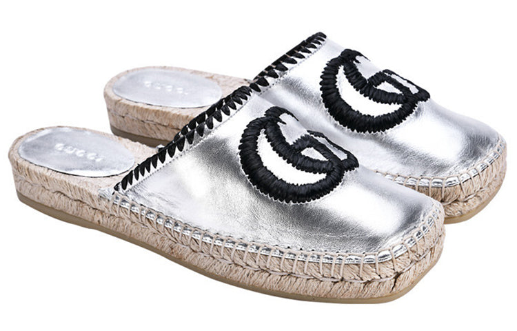 (WMNS) Gucci Embroidered GG Espadrilles 'Silver' 602408-B8B00-8106