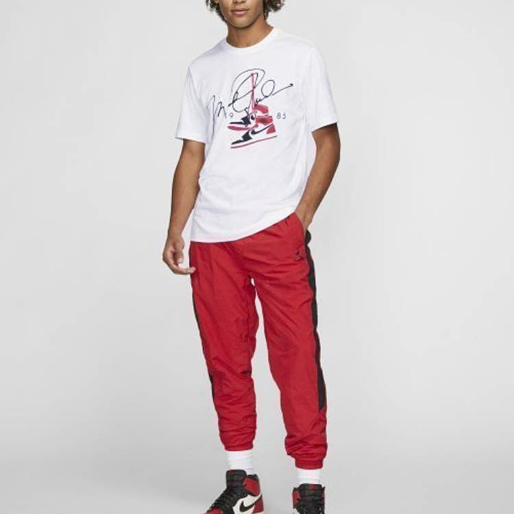 Men's Jordan AJ85 Signature Printing Short Sleeve White T-Shirt BQ5539-100
