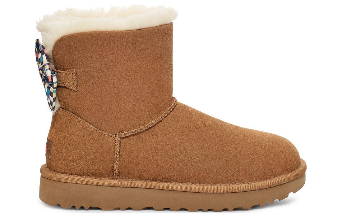 (WMNS) UGG Checkered Bow Short Snow Boots 'Brown' 1138132-CHE