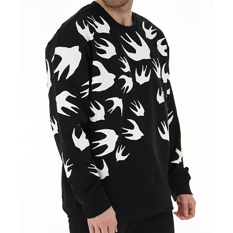 Alexander McQueen Swallow Printing Long Sleeves Round Neck Top 'Black' 545415-RLT72-1000