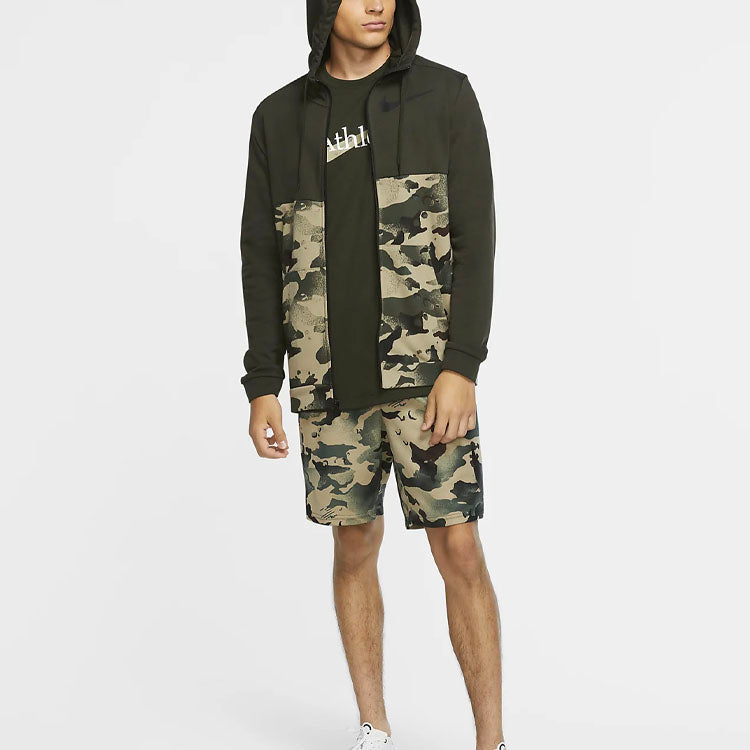 Nike DRI-FIT Colorblock Camouflage Zipper Cardigan Training Hooded Jacket Red Green Redgreen CU6049-355