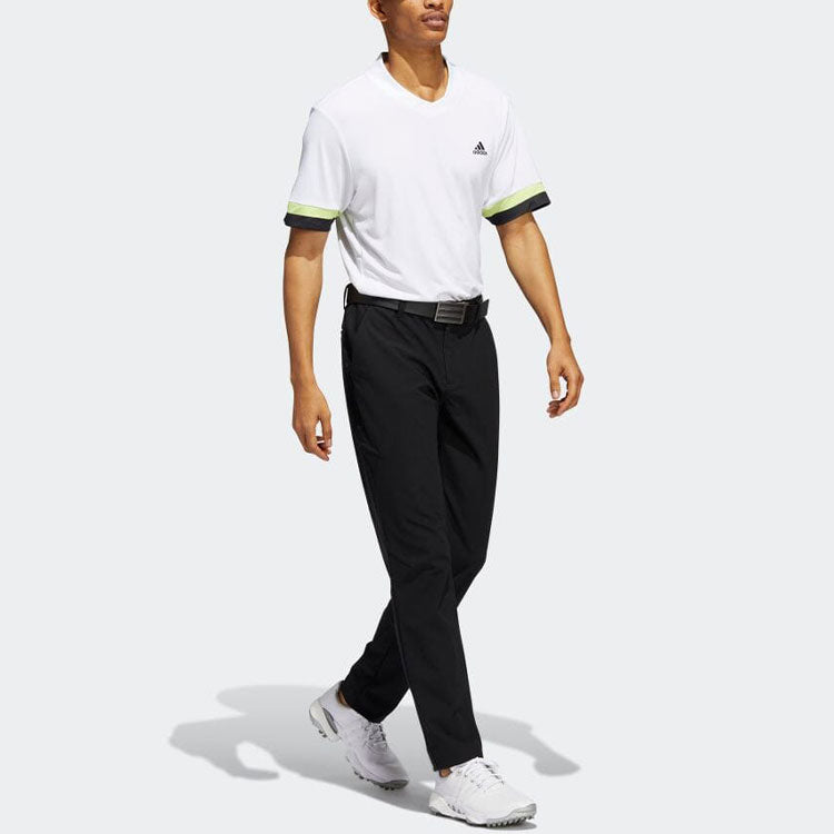 Men's adidas V Neck Colorblock Stripe Logo Pullover Short Sleeve Japanese Version White T-Shirt HI4754