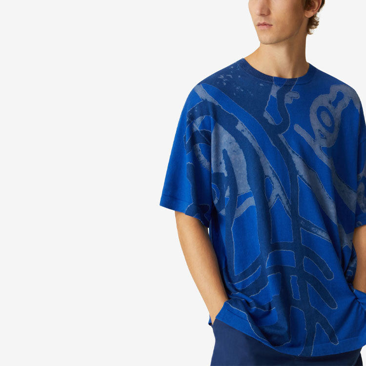 Men's KENZO SS21 Cotton Colorblock Short Sleeve Blue FB55PU5873TD-69
