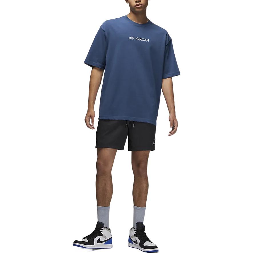 Men's Air Jordan Solid Color Alphabet Embroidered Round Neck Short Sleeve Blue T-Shirt DO6098-493