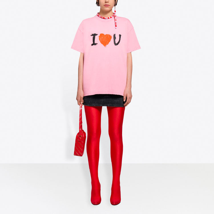 Balenciaga SS21 Alphabet Pattern Printing Short Sleeve Unisex Pink 612965TJVL51401