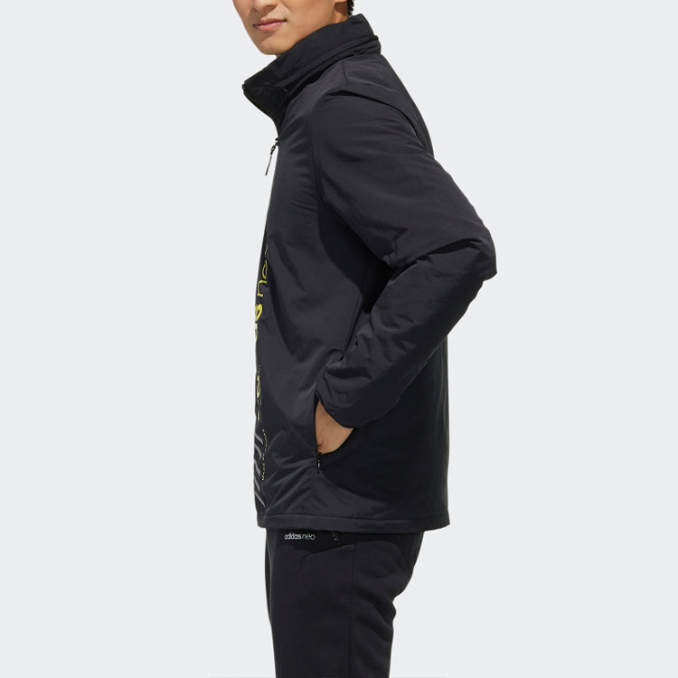 adidas neo M Faves Wint Wb Printing Logo Stand Collar Windbreaker Jacket Black FU1034