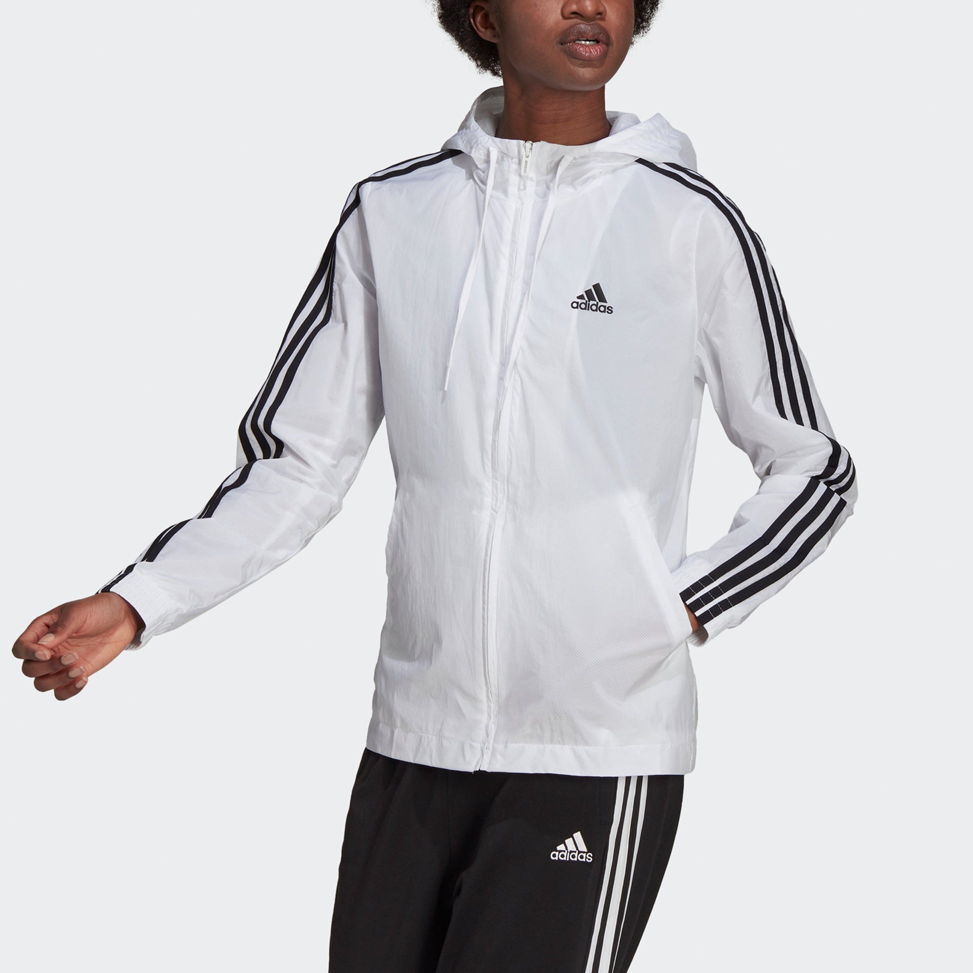 (WMNS) adidas Essentials 3-Stripes Windbreaker Asia Sizing 'White Black' H10243
