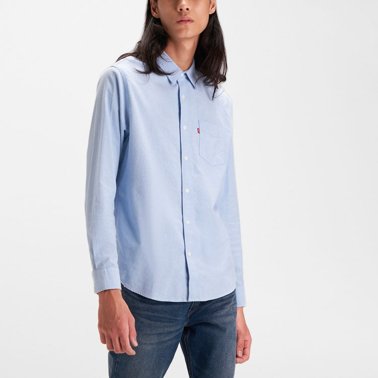 Men's Levis lapel Long Sleeves Button Shirt Light Blue 85746-0001
