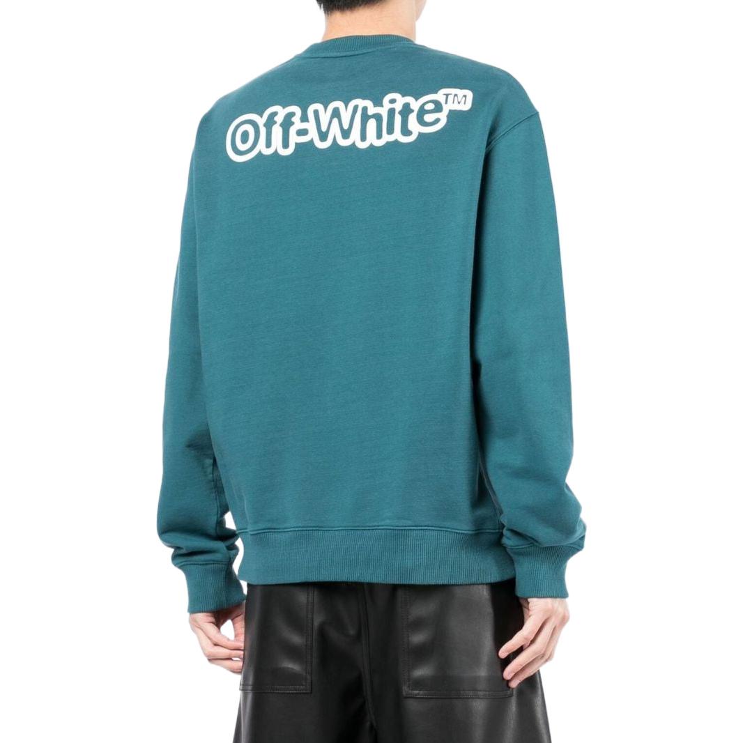 Men's Off-White FW22 Logo Printing Round Neck Long Sleeves Version Lake Blue OMBA057S22FLE0164801DUCK