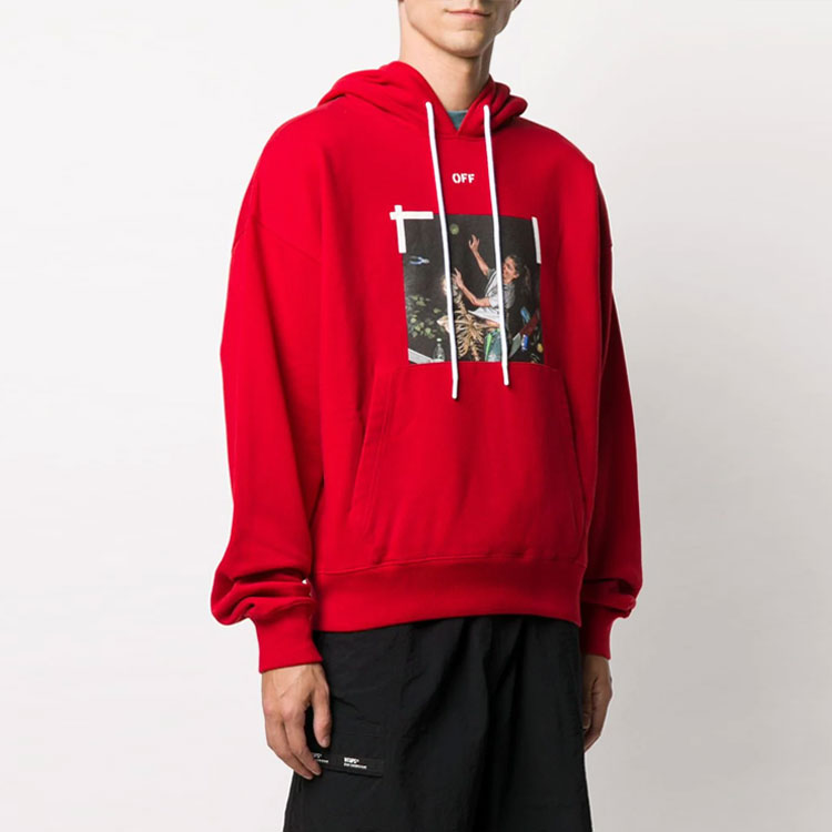 Off-White Arrows Pascal Skeleton Pascal Logo Hooded Sweater Men's Red OMBB037F20FLE0122540