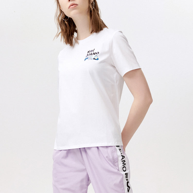FILA FUSION Alphabet Printing Sports Round Neck Short Sleeve White T11W121109F-WT