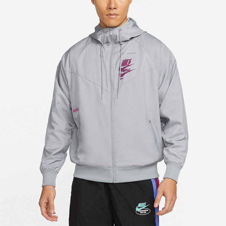 Nike Sportswear Sport Logo Printing Woven Breathable Hooded Jacket 'Grey' DM6868-073