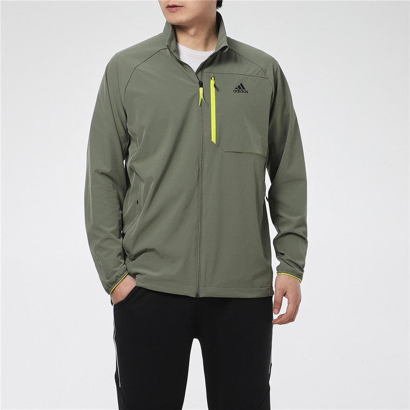 adidas Solid Color Outdoor Windproof Stand Collar Jacket Green GN7348