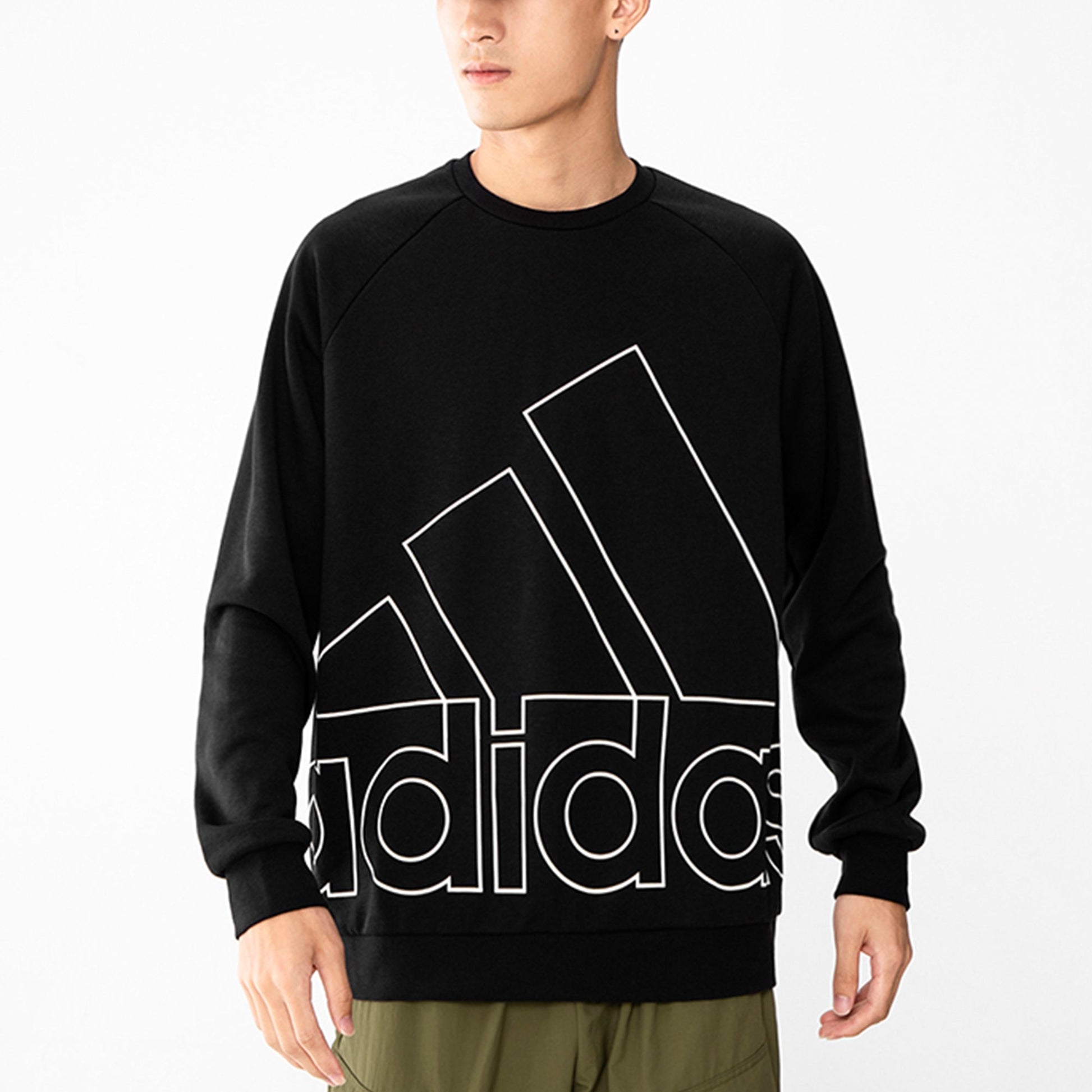 Men's adidas Big Lo Swt Ft Logo Printing Casual Sports Round Neck Black HB5085