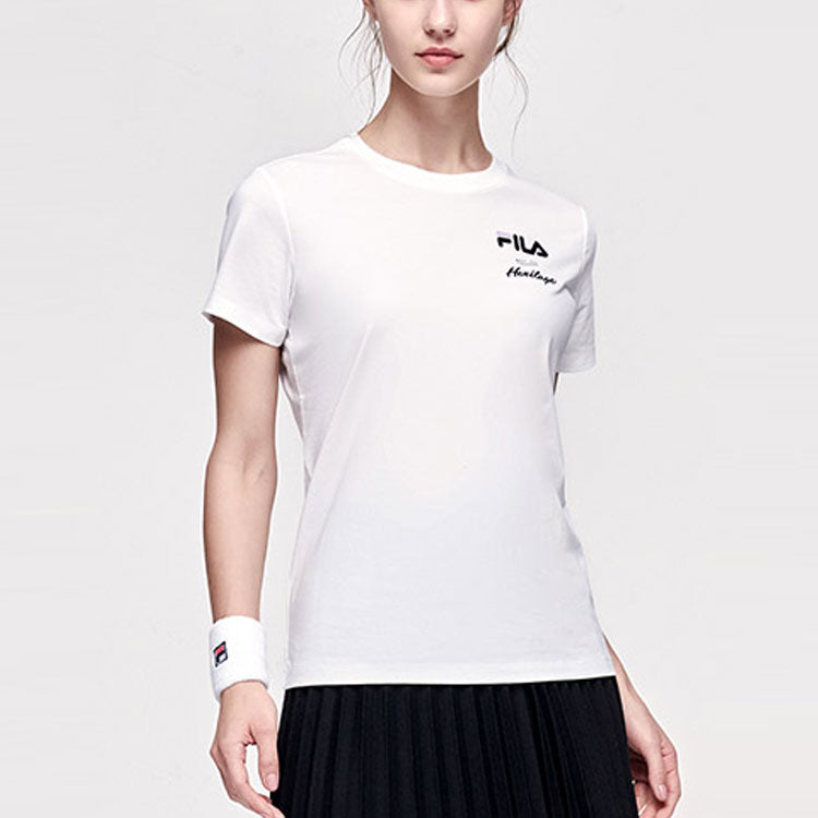 (WMNS) FILA Alphabet Printing Sports Short Sleeve White A11W123103F-WT