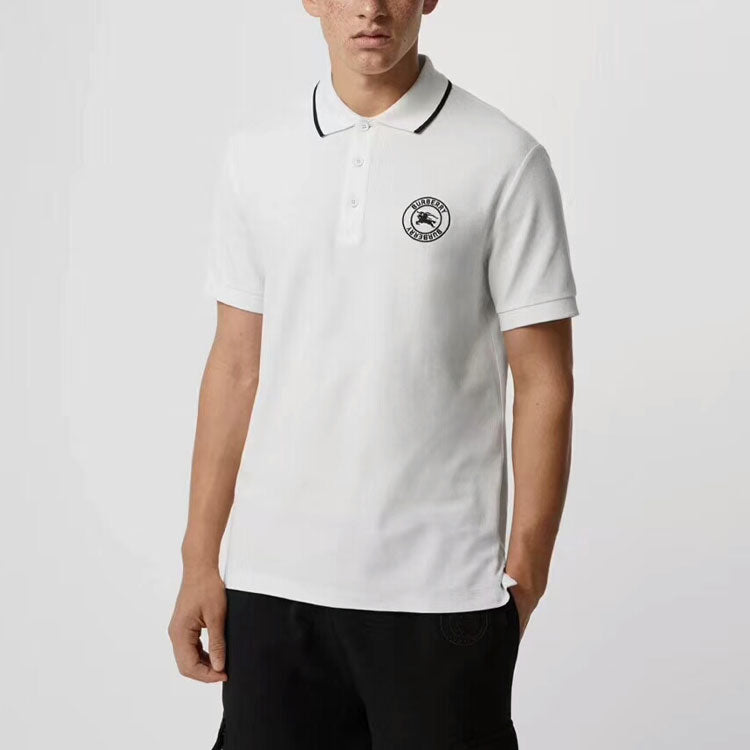Men's Burberry Embroidered Logo Short Sleeve Polo Shirt White 80059381
