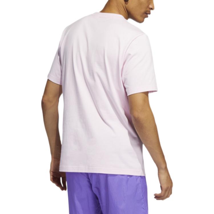 Men's adidas Logo Cartoon Character Printing Ribbed Round Neck Basketball Training Short Sleeve Pink T-Shirt HE0869