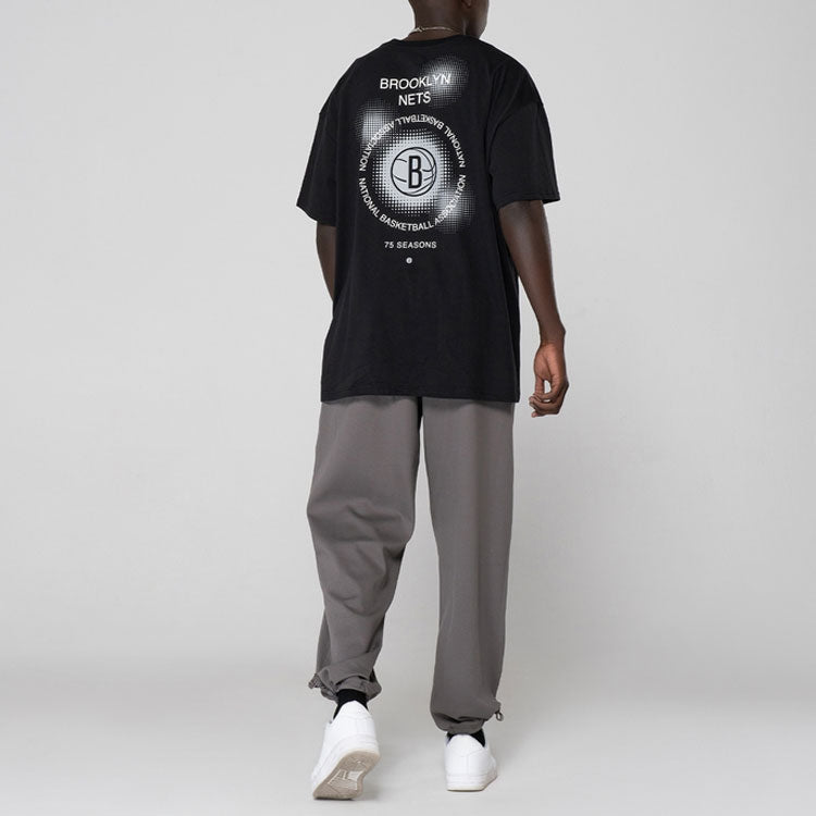 Men's Nike Brooklyn Nets Geometry Pattern Logo Printing Round Neck Short Sleeve Black T-Shirt DH6732-010
