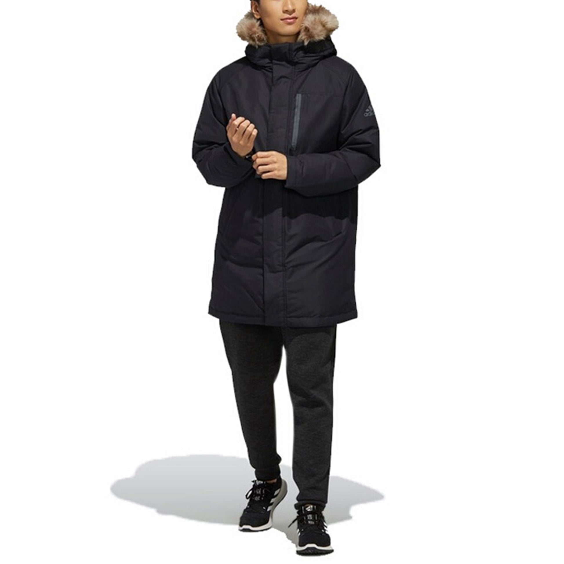 adidas Utility Down PK Outdoor mid-length hooded down Jacket Black EH3975