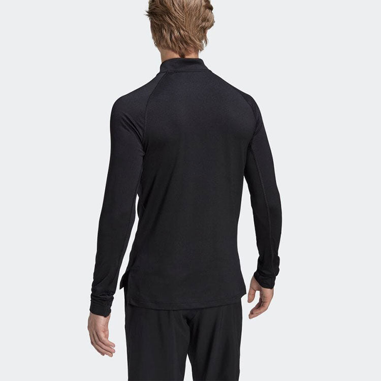 Men's adidas Half Zipper Stripe Logo Printing Sports Long Sleeves Black T-Shirt HY1023