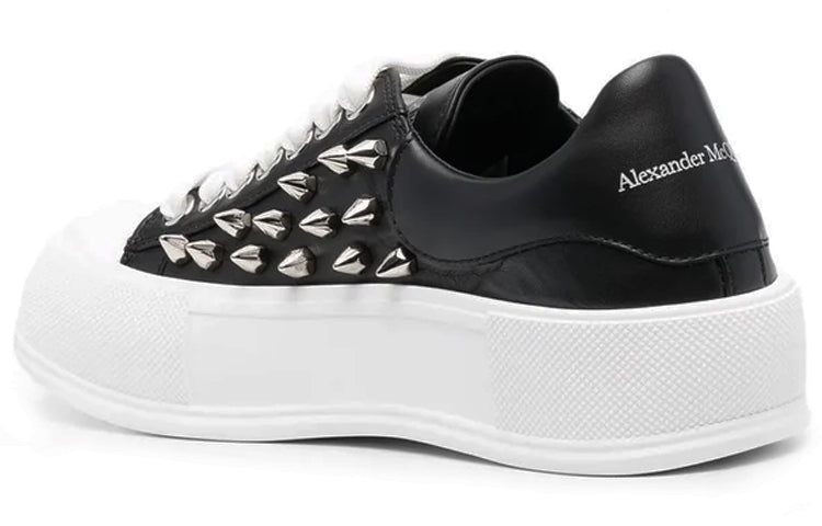 Alexander McQueen Deck Spike-Stud Lace-Up Sneakers 'Black White Silver' 705810WHT9K1081