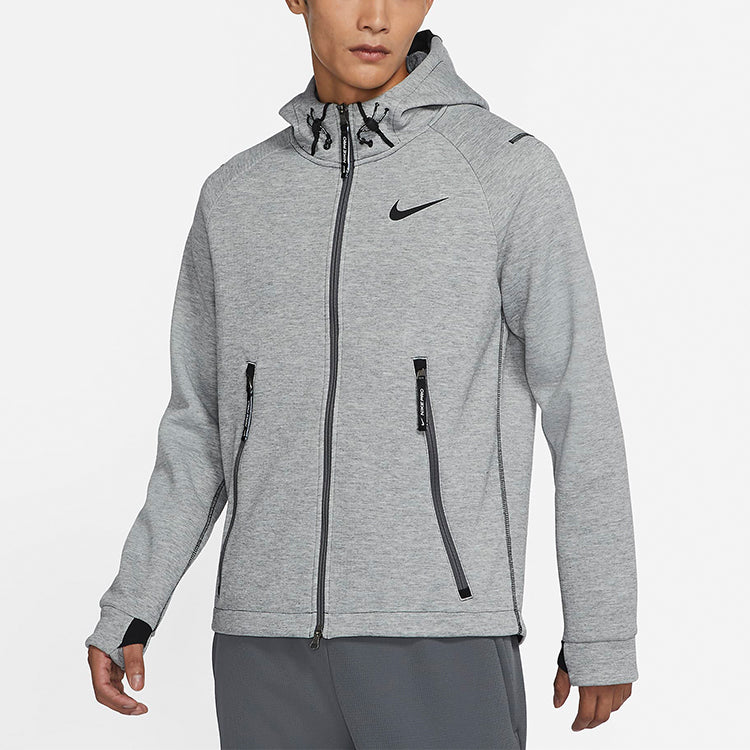 Nike Pro Therma-FIT Full-length zipper Cardigan Knit Training Hooded Jacket Gray DD1879-068