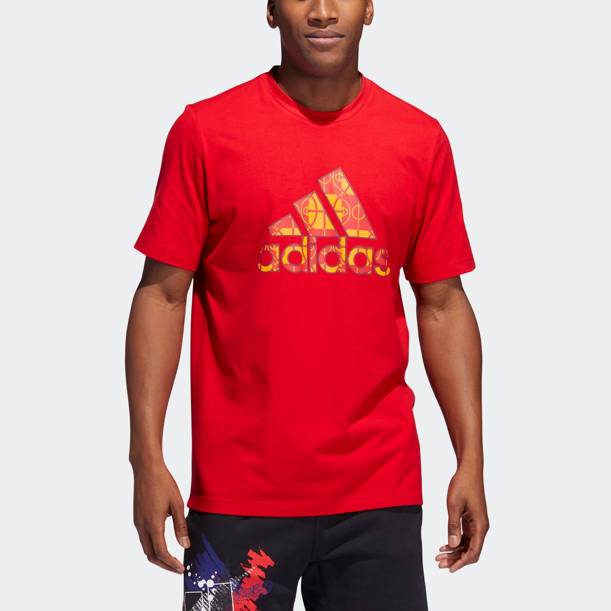 Men's adidas CNY Large Logo Round Neck Pullover Basketball Sports Short Sleeve Red T-Shirt HE3344