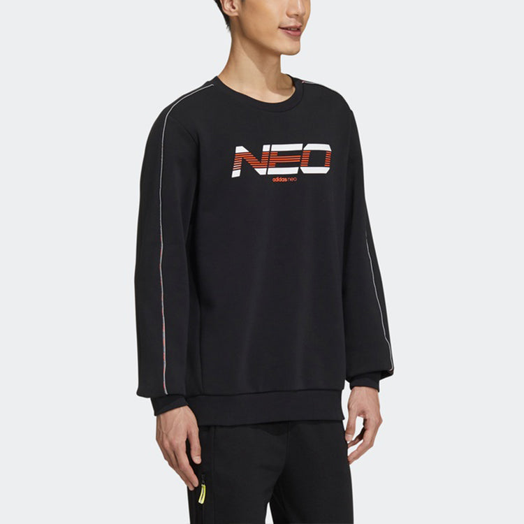Men's adidas neo Alphabet Logo Printing Reflective Round Neck Pullover Sports Black GM2289