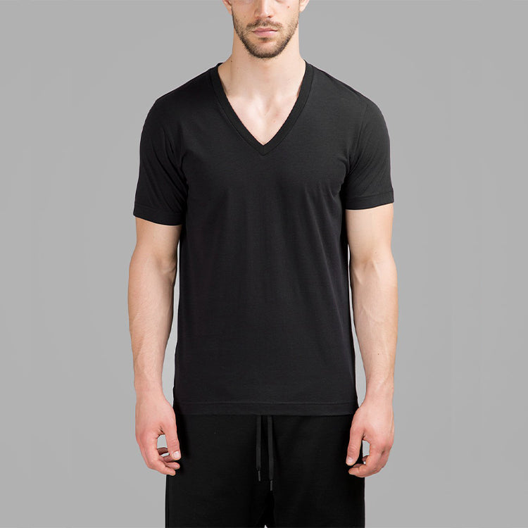 Men's Y-3 Minimalistic Loose Casual V neck Short Sleeve Black S89414