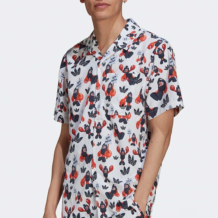 adidas originals Dragon Printing Casual Sports Short Sleeve Shirt White HA4702