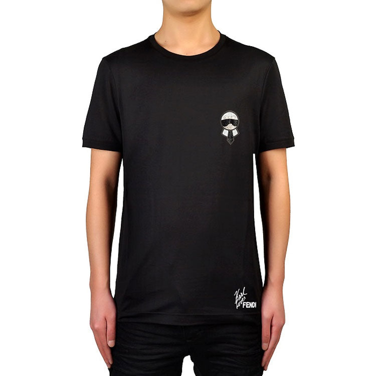 Men's FENDI Signature Round Neck Short Sleeve Black T-Shirt FY0894A2HKF0QA1
