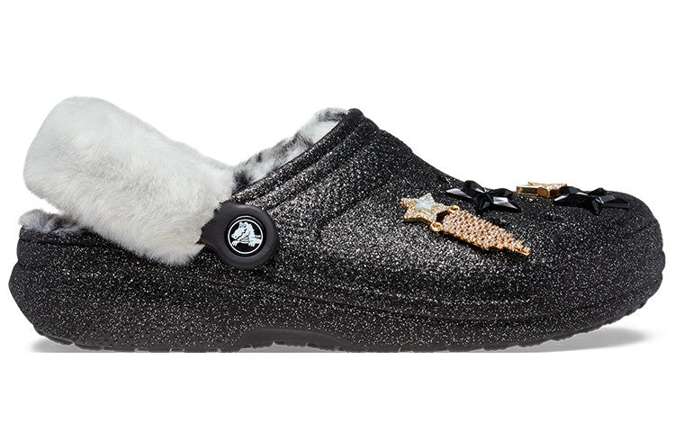 Crocs Disco Classic Lined Disco Glitter Clogs 'Black White' 208075-0ZS