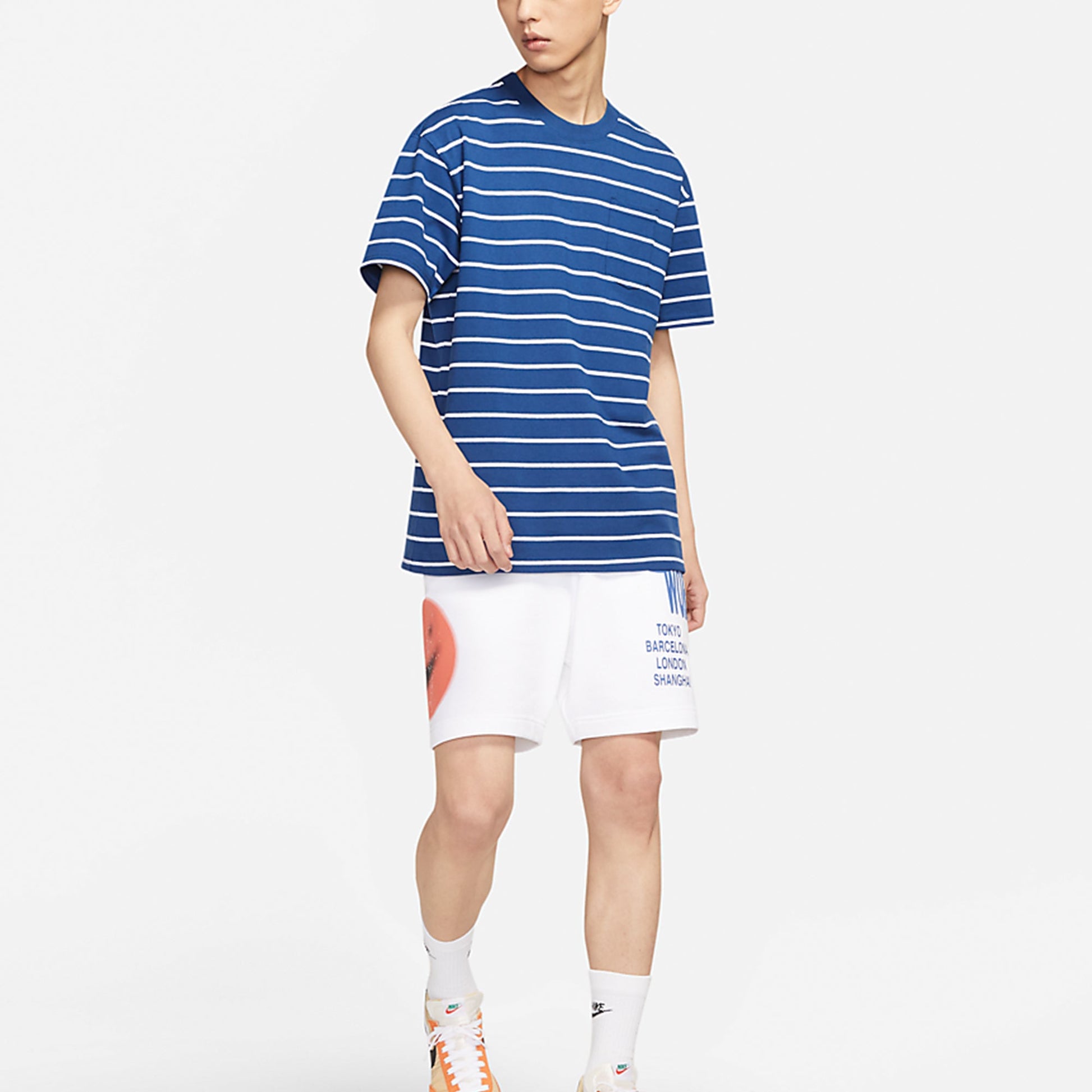 Nike Sportswear Sports Stripe Round Neck Short Sleeve Blue DM8880-490
