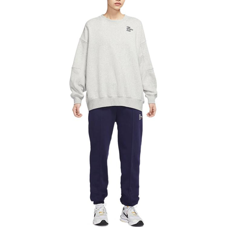 (WMNS) Nike Logo Alphabet Embroidered Loose Fleece Lined Round Neck Pullover Gray Hoodie DQ9146-050