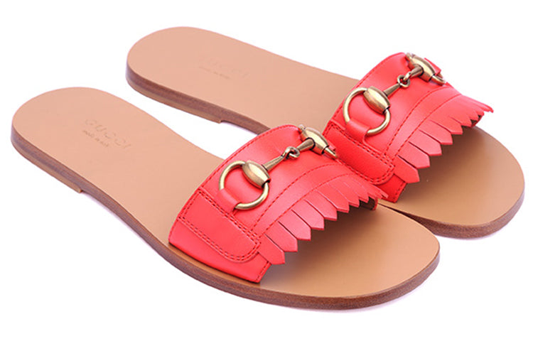 (WMNS) Gucci Horsebit Accent Leather Slides 'Orange' 517017-C9D00-6433