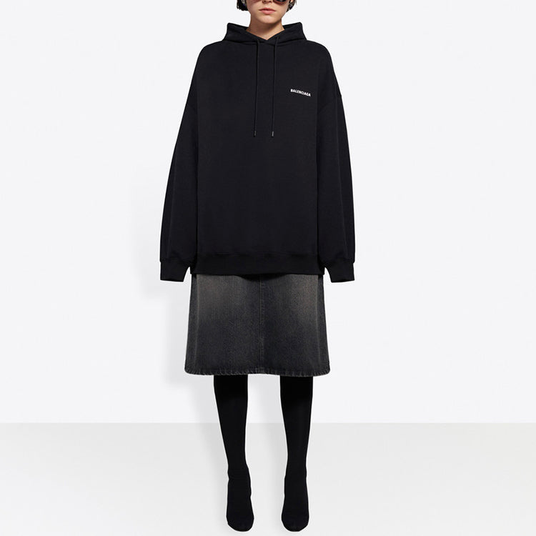 (WMNS) Balenciaga Fleece Sports Hoodie Black 641529TJVE51000