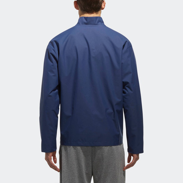 Men's adidas Logo Printing Solid Color Stand Collar Jacket Autumn Blue CV6230