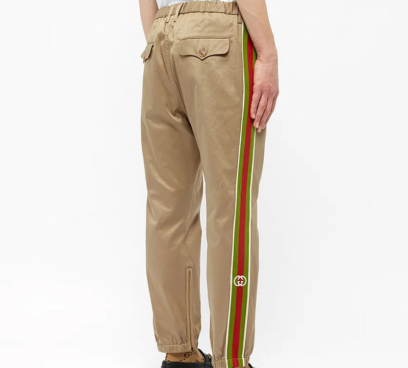 Gucci Cotton Casual Trousers With Striped Logo For Men Tawny 604187-XDA1R-2821