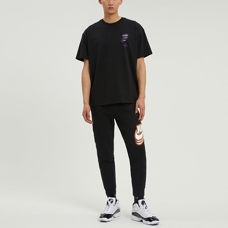 Nike x NBA Crossover Los Angeles Lakers Courtside Pattern Printing Round Neck Short Sleeve Black DH6737-010