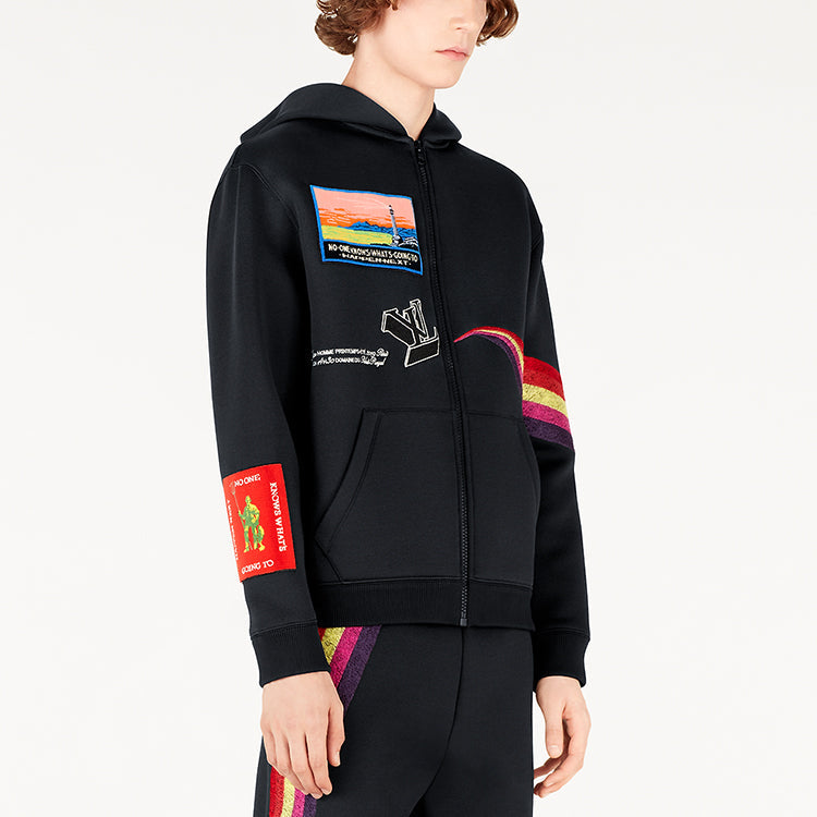 LOUIS VUITTON LV Logo Print Hooded Top For Men Black 1A53O