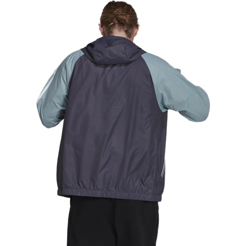Men's adidas BSC Classic Splicing Design Drawstring Zipper Hooded Jacket Blue H65777