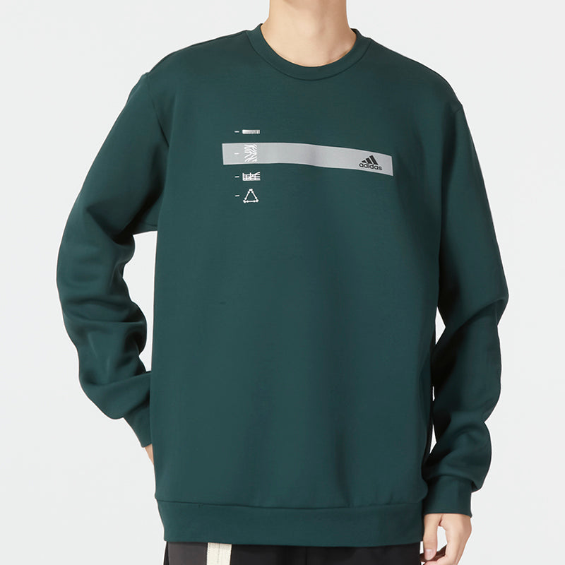 adidas Alphabet Pattern Pullover Round Neck Long Sleeves Hoodie Men's Green HN9022
