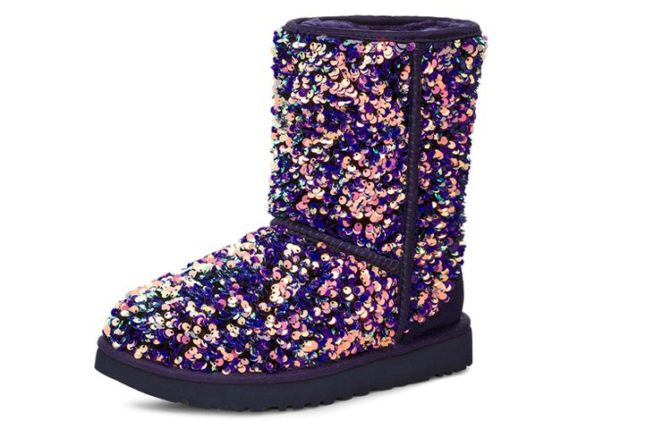 (WMNS) UGG Classic Short Stellar Sequin Snow Boots Black/Blue/Purple 1112514-MDL
