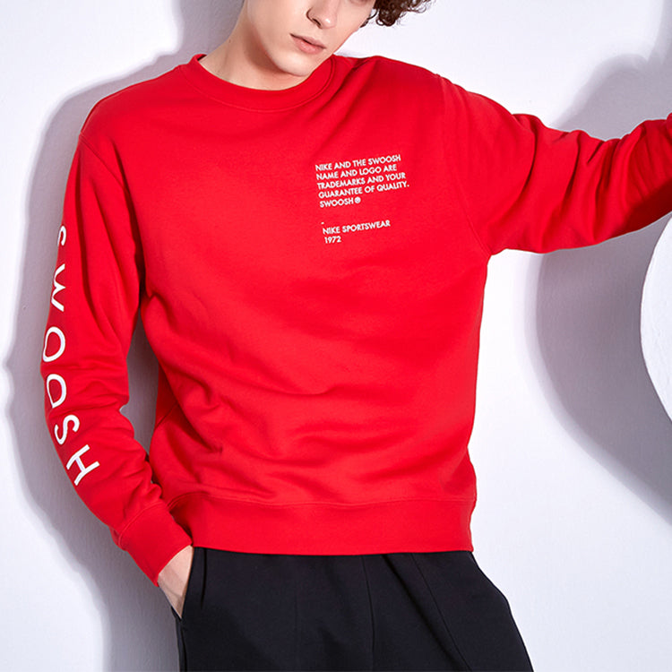 Nike Sportswear Swoosh Solid Color Alphabet Round Neck Pullover Large Red CU4035-657