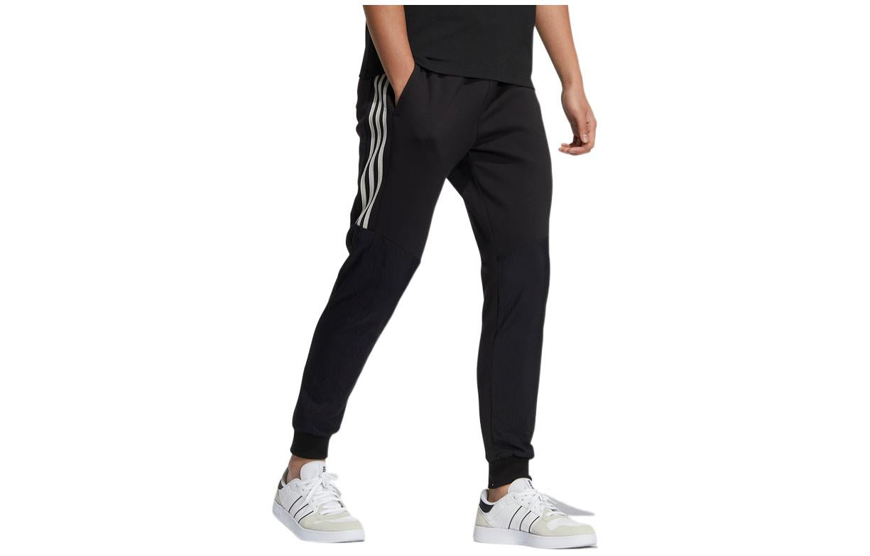 Men's adidas neo Side Stripe Solid Color Bundle Feet Sports Pants/Trousers/Joggers Black HC9679