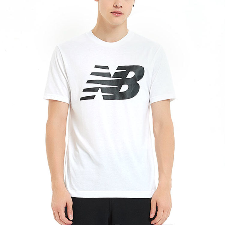 New Balance Knit Breathable Athleisure Casual Sports LOGO Printing Short Sleeve White MT91923-WT