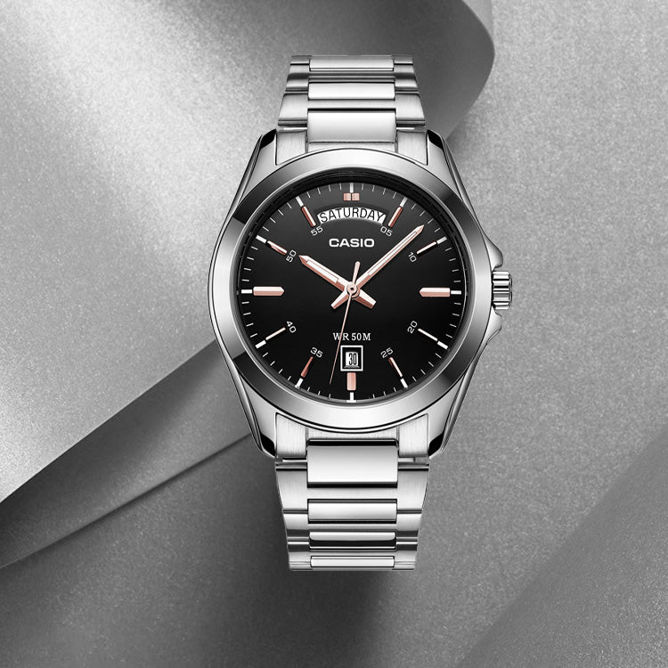 CASIO Waterproof Stainless Steel Strap Quartz Mens Black Analog MTP-1370D-1A2